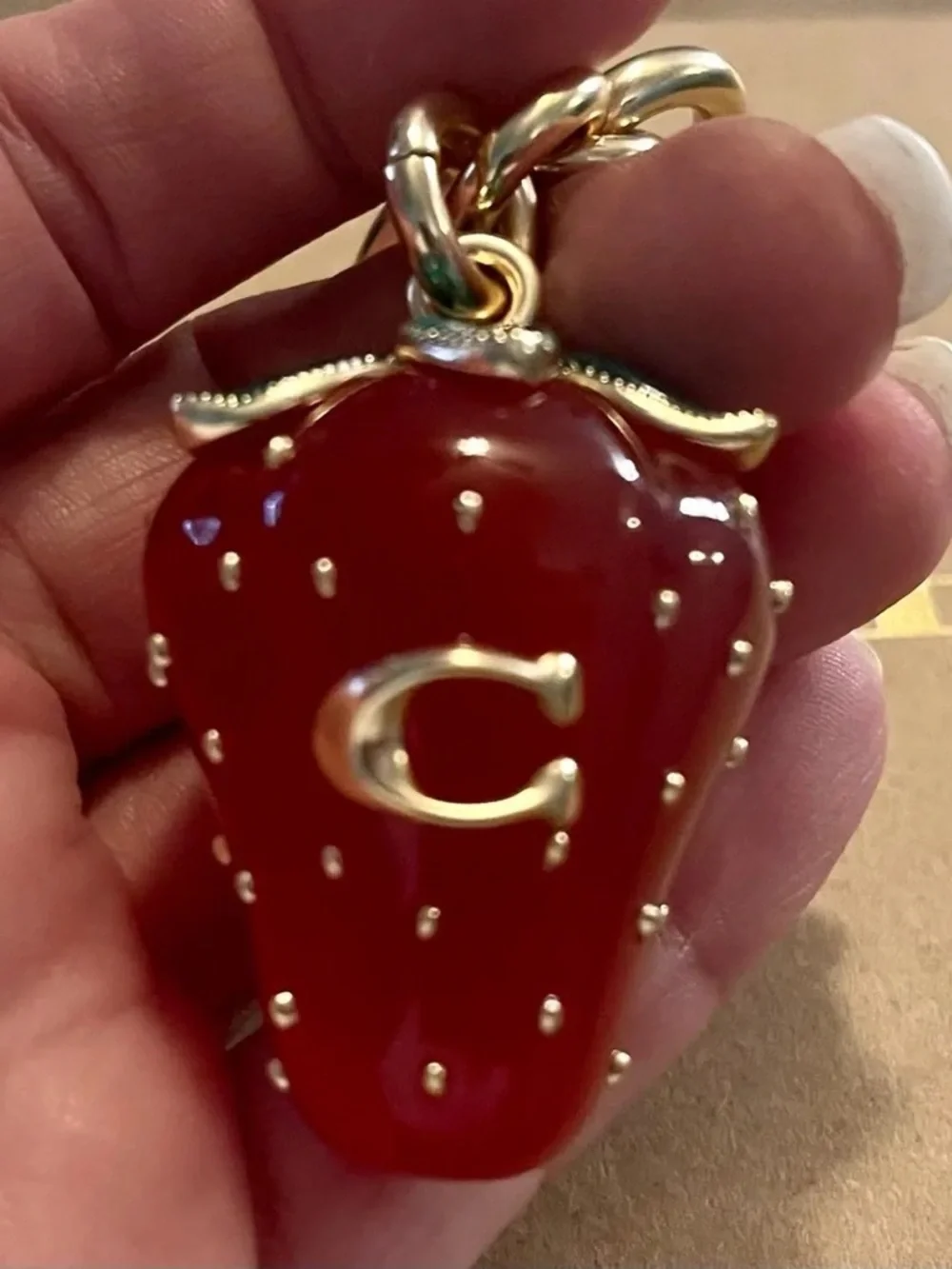 Coach Gold-Accent Red Strawberry Charm Pendant